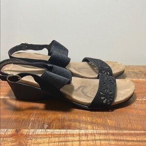 Black Elastic Wedge Sandals, Women’s 9